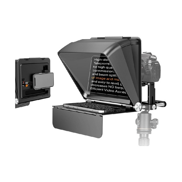 Television camera with teleprompter on a white background