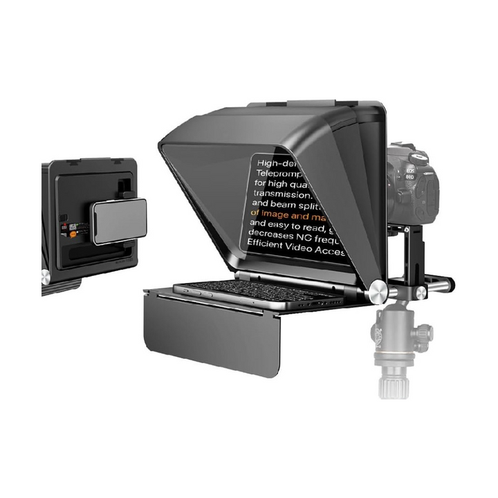 Television camera with teleprompter on a white background