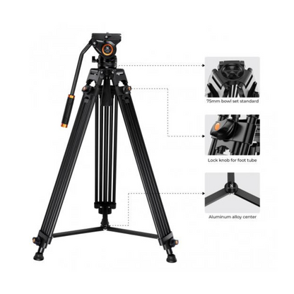 K&F 72"/1.8m Video Tripod Aluminum Transverse Center Column KF09.121