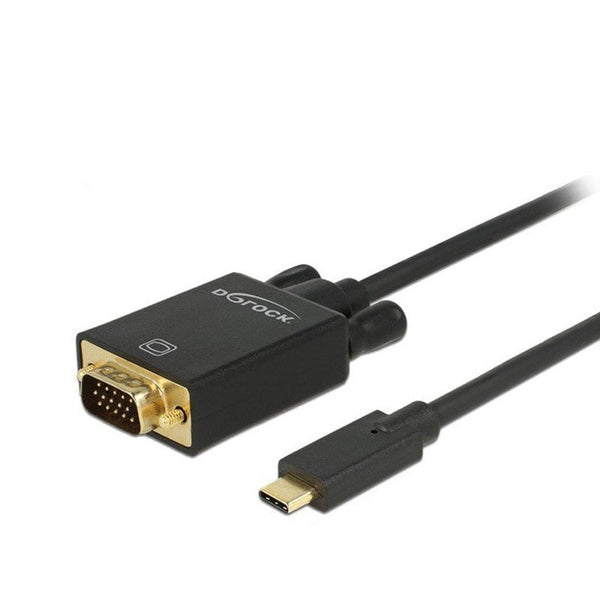 Computer cable adapter with VGA and USB-C connectors on a white background