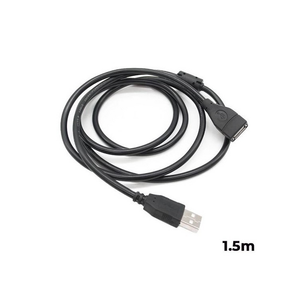 Black USB cable with a label indicating length on a white background