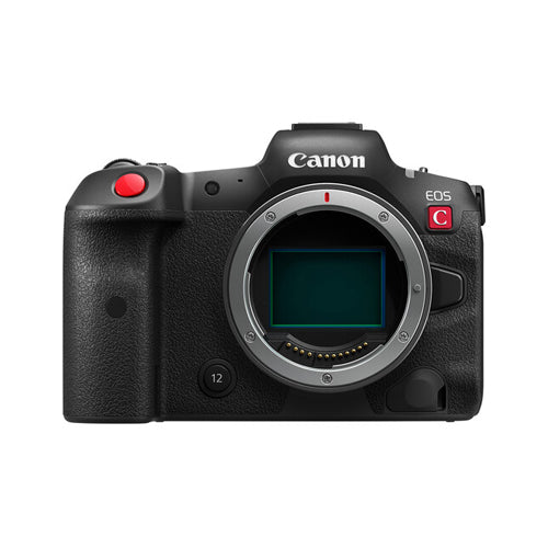 A Canon EOS R5 C Mirrorless Cinema Camera with a visible full-frame sensor and dual lens mount.