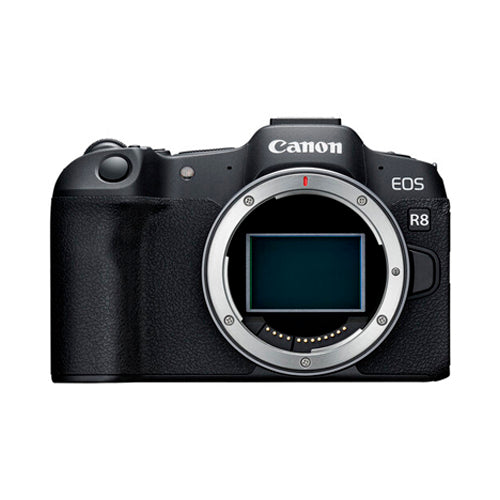 Body of the Canon EOS R8 mirrorless camera showing the full-frame sensor and lens mount.
