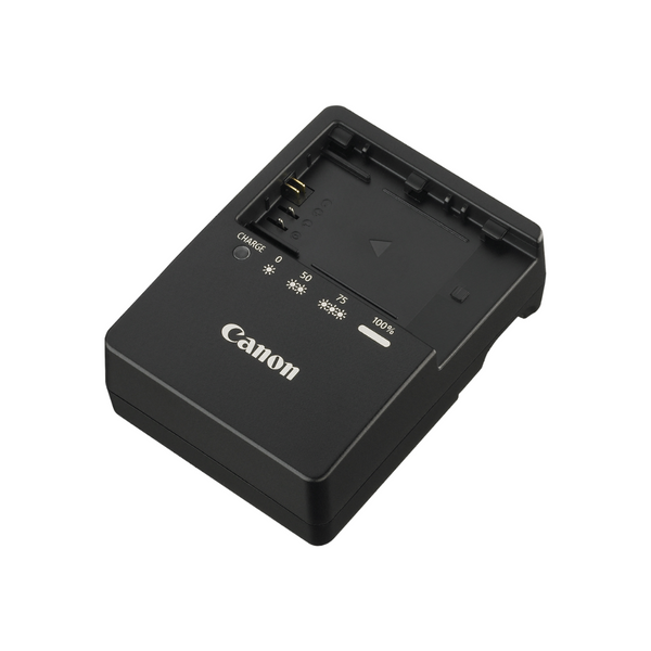 A black Canon LC-E6 battery charger for LP-E6NH series.