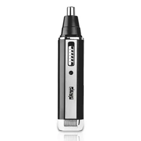 Black and silver electric nose hair trimmer on a white background