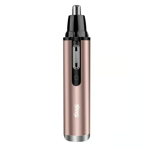 Rose gold electric nose hair trimmer on a white background