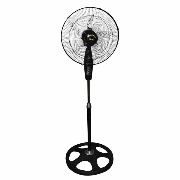 Black standing fan on a white background
