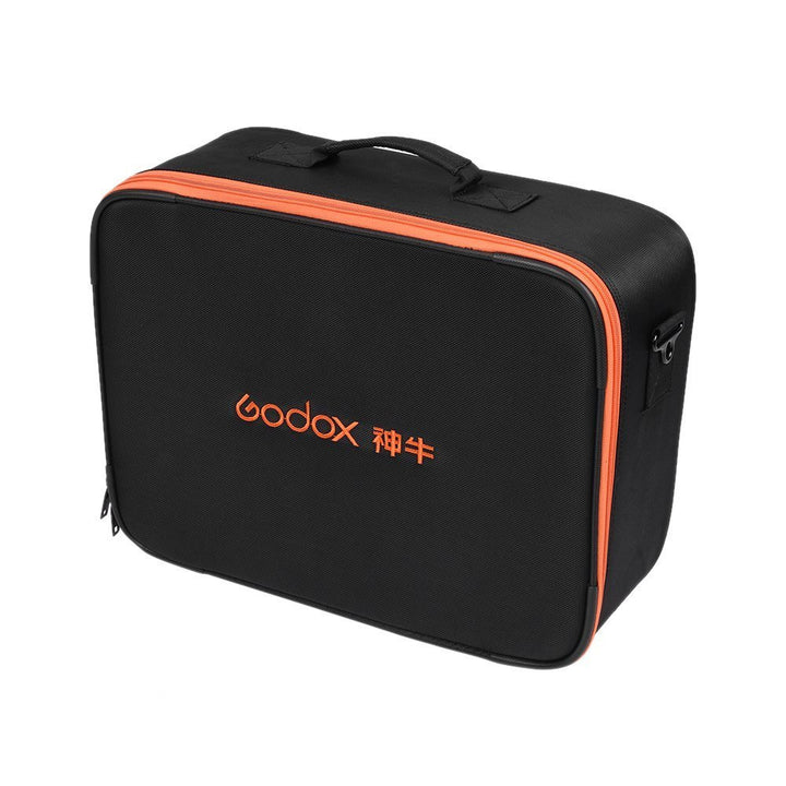 Black carrying case with orange Godox logo on a white background