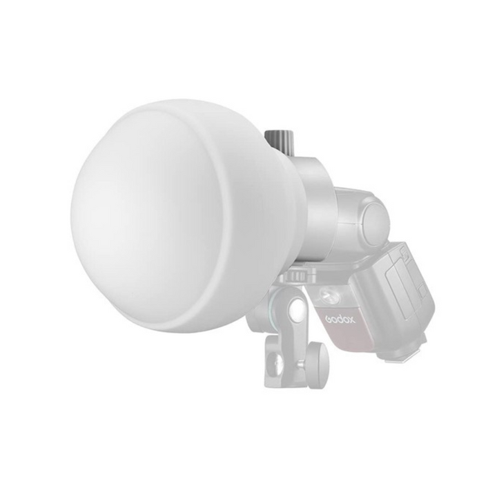 A white Godox ML-CD15 Diffusion Dome, designed for softening and diffusing light, made of silicone rubber.