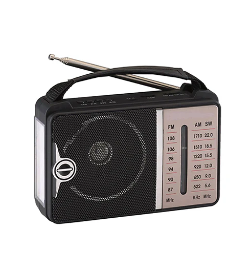 Vintage-style radio with AM and FM bands on a white background