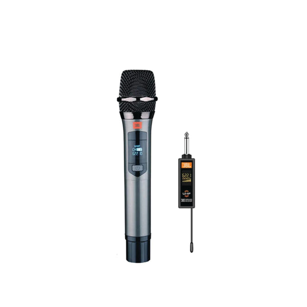 Wireless microphone with receiver on a white background