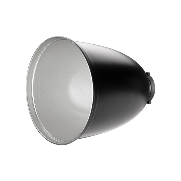 A silver-colored Jinbei 45 degree long focus reflector for vehicle lighting.