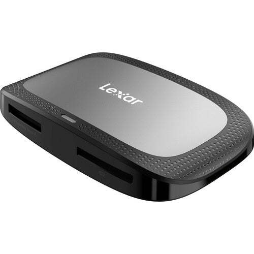 A black Lexar Professional CFexpress Type A / SD USB 3.2 Gen 2 Reader with a USB-C connection.