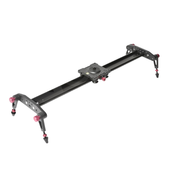A black 80cm professional camera slider with adjustable legs, designed for shake-free stability and support.