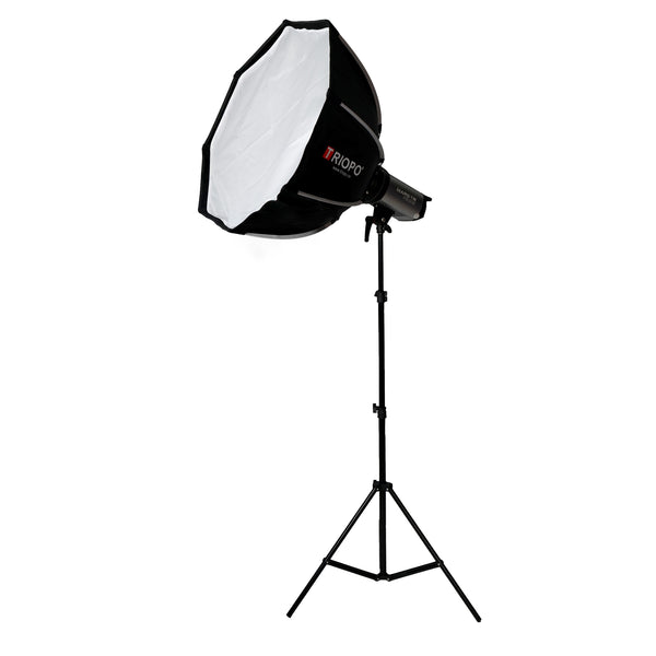 A 200w bi-color studio light with a 65cm softbox mounted on a light stand, against a white background.