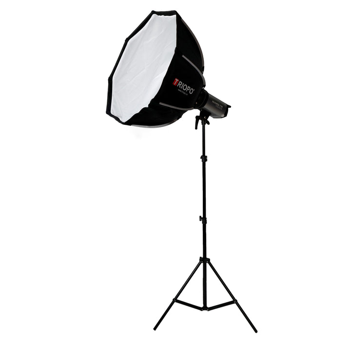 A 200w bi-color studio light with a 65cm softbox mounted on a light stand, against a white background.