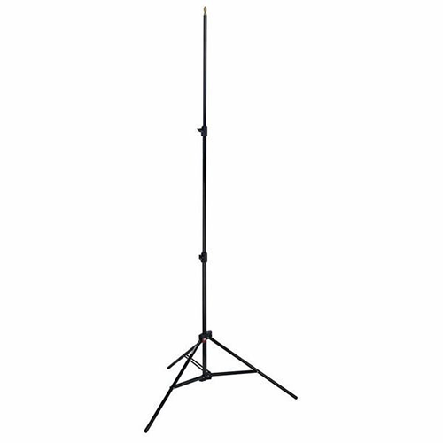 A black mini stand with a tripod base and a vertical post, designed for lighting and equipment setups in photography and videography.