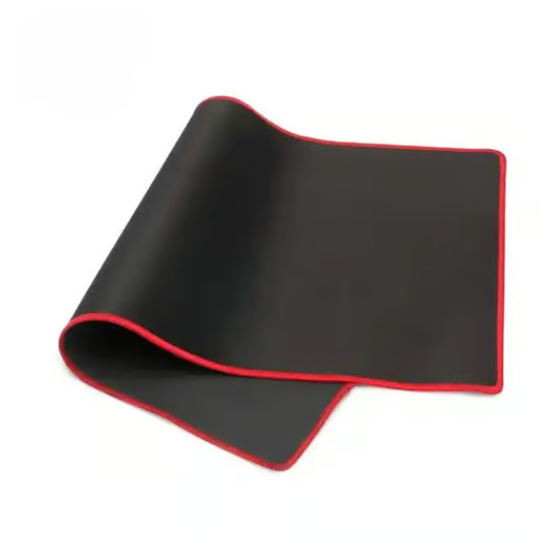 Black mouse pad with red border on a white background