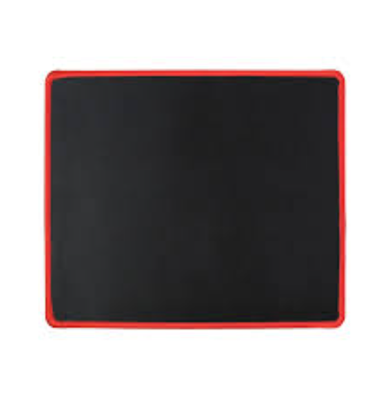 Black mouse pad with red border on a white background