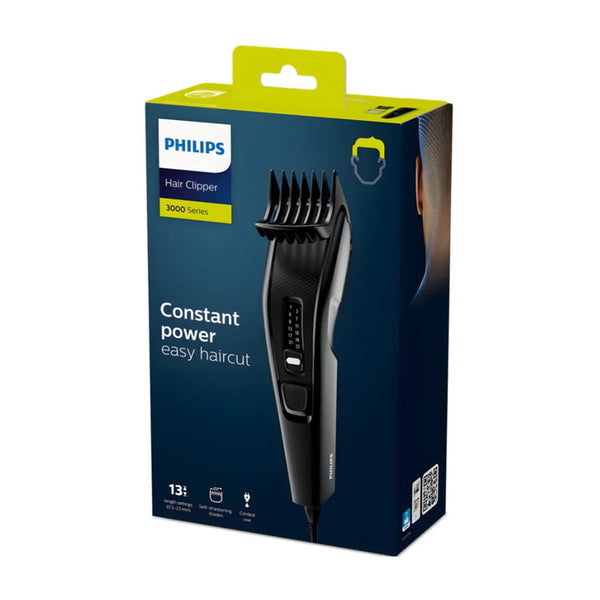 Packaging box of Philips hair clipper with the image of the clipper and a person's head on the front, indicating the clipper's use.
