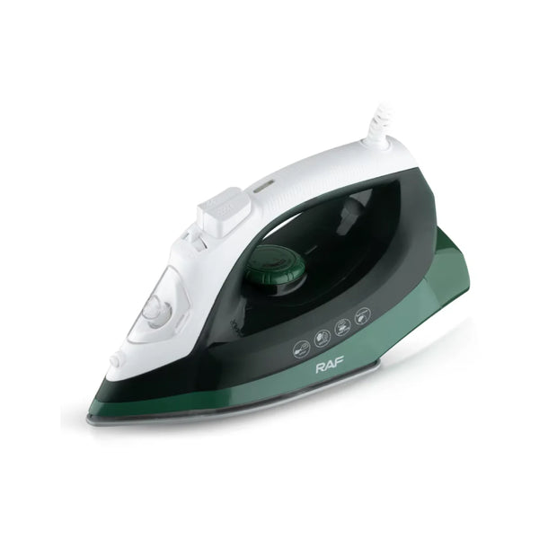 Green and white iron on a white background
