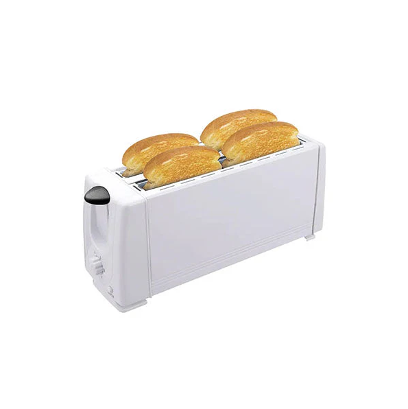 White bread toaster with four slices of bread on a white background