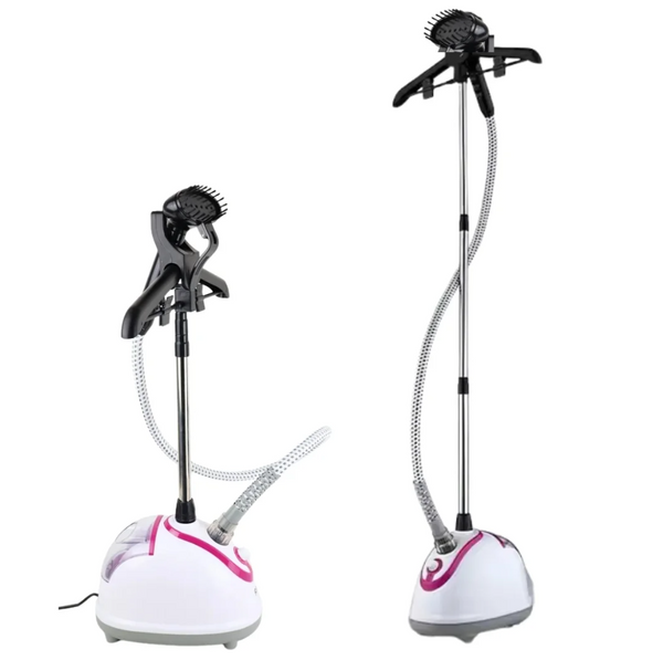 Garment steamer with attachments on a white background