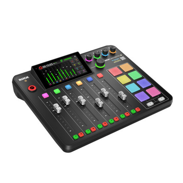 Rode mixer with colorful buttons on a white background