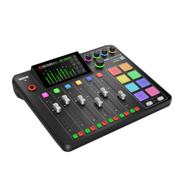 Rode mixer with colorful buttons on a white background