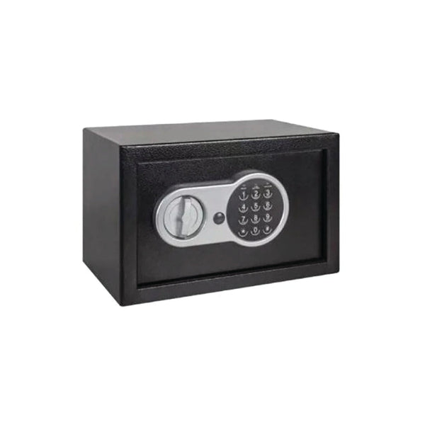 Black electronic safe box on a white background