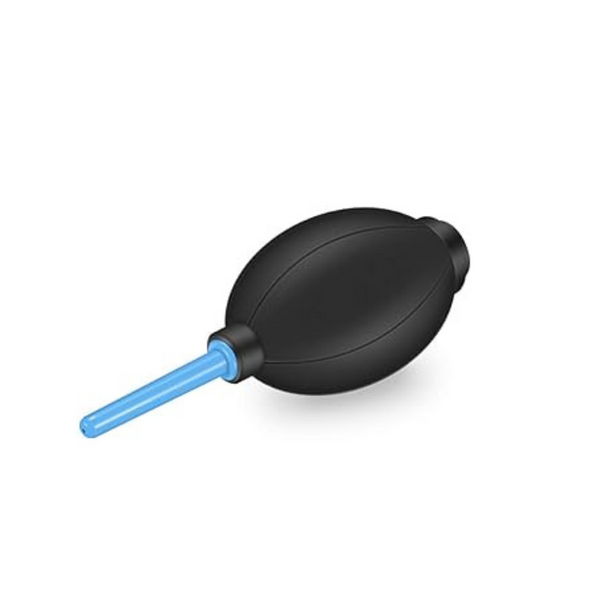 A black silicone air blower pump dust cleaner with a blue spout.