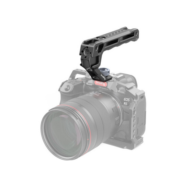 A black SmallRig top handle with ARRI-style anti-twist mount attached to a camera.