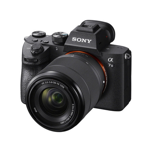 Sony a7 III Mirrorless Camera with a 28-70mm Lens on a white background.