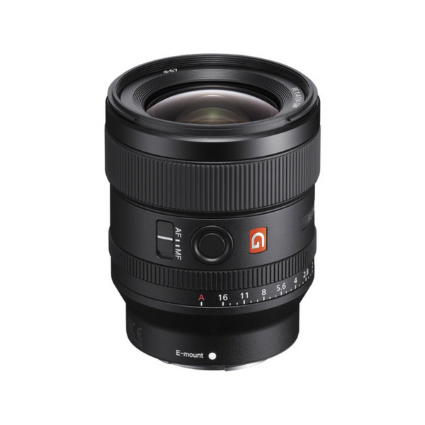 Sony FE 24mm f/1.4 GM Lens, a black E-Mount lens for full-frame cameras with visible aperture ring and focusing switches.