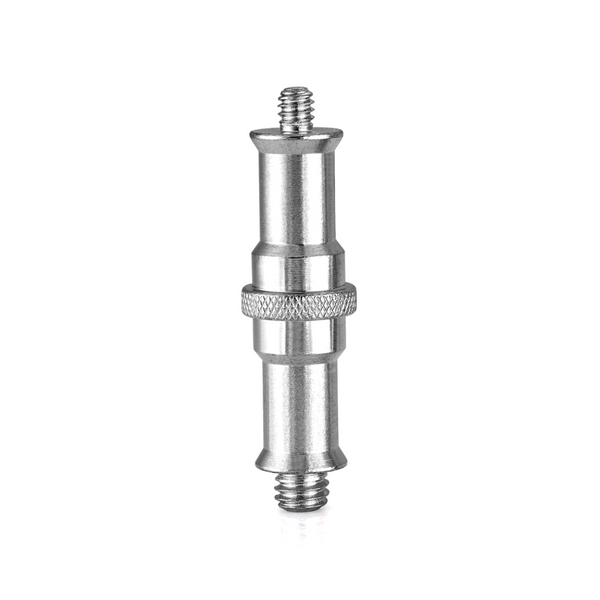 A silver-colored metal spigot adapter with a knurled surface and a screw threaded into it.