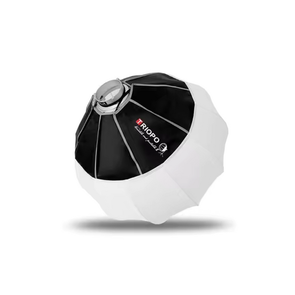 A white spherical softbox with a black top and the TRIOPO brand logo on it.