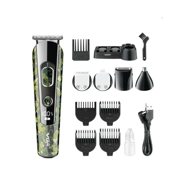 VGR grooming kit with hair trimmer and attachments on a white background