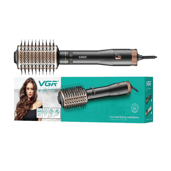 Hair styling tool with VGR branding and packaging on a white background