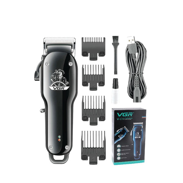 VGR hair trimmer set with attachments and packaging on a white background