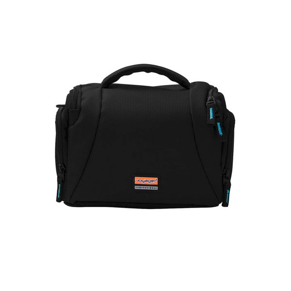 A black Voyager DSLR Camera Handbag with a zipper closure, a carry handle, and shoulder strap.